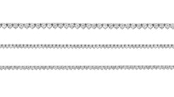 White gold tennis necklace in three sizes on a white background