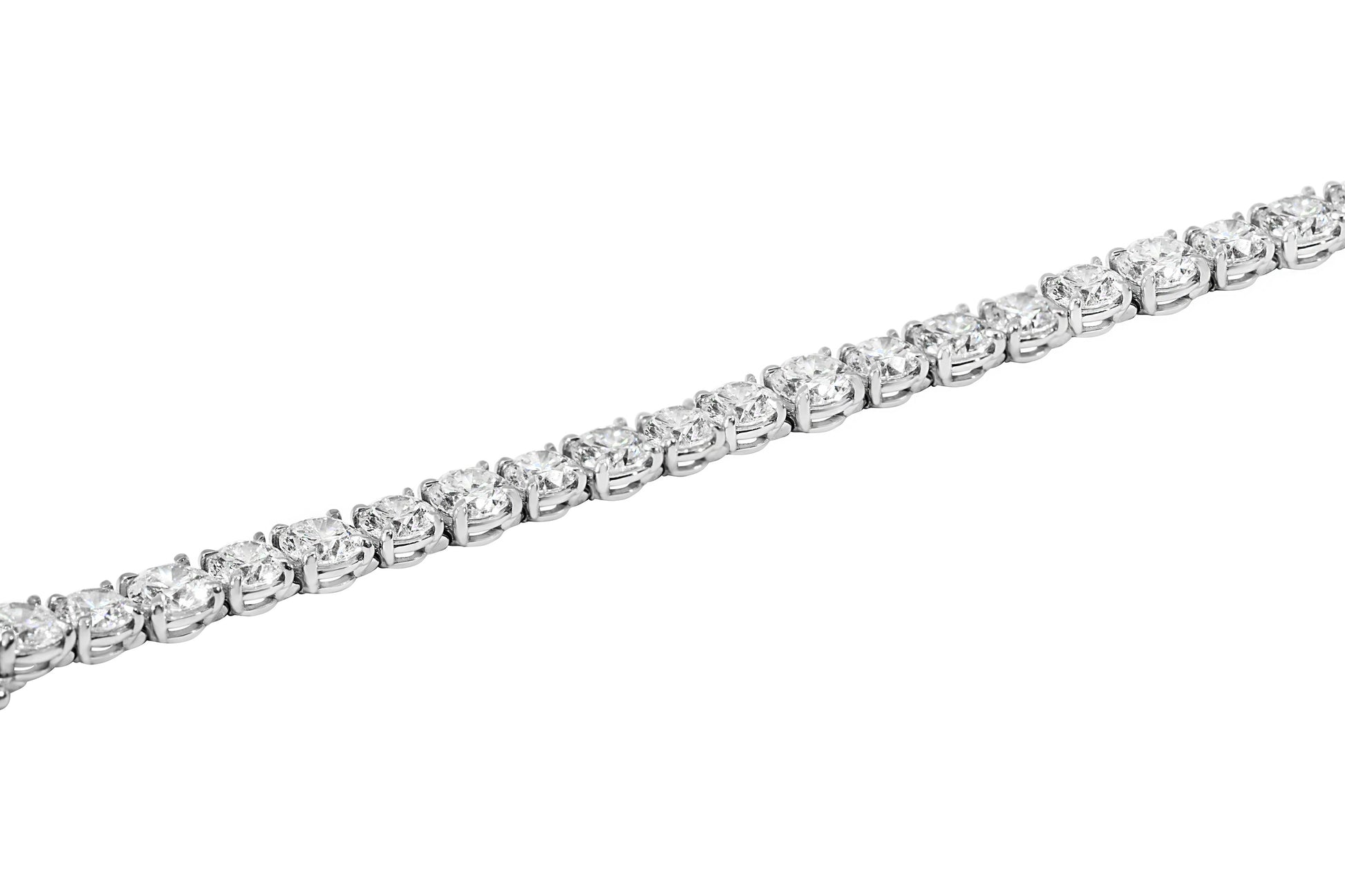 White gold diamond tennis bracelet on a white background