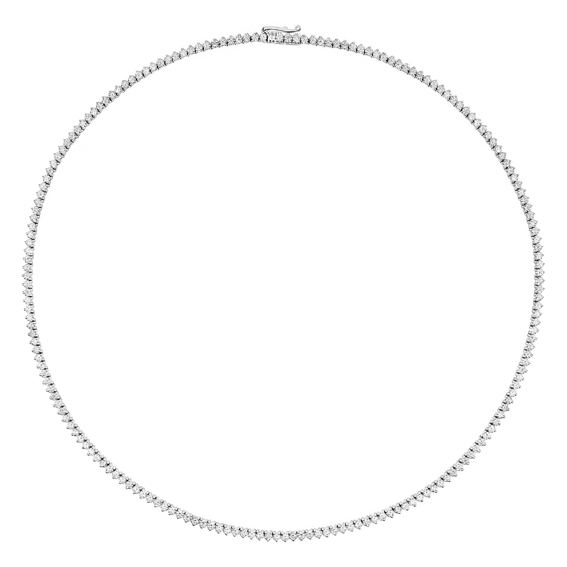 White gold tennis necklace on a white background
