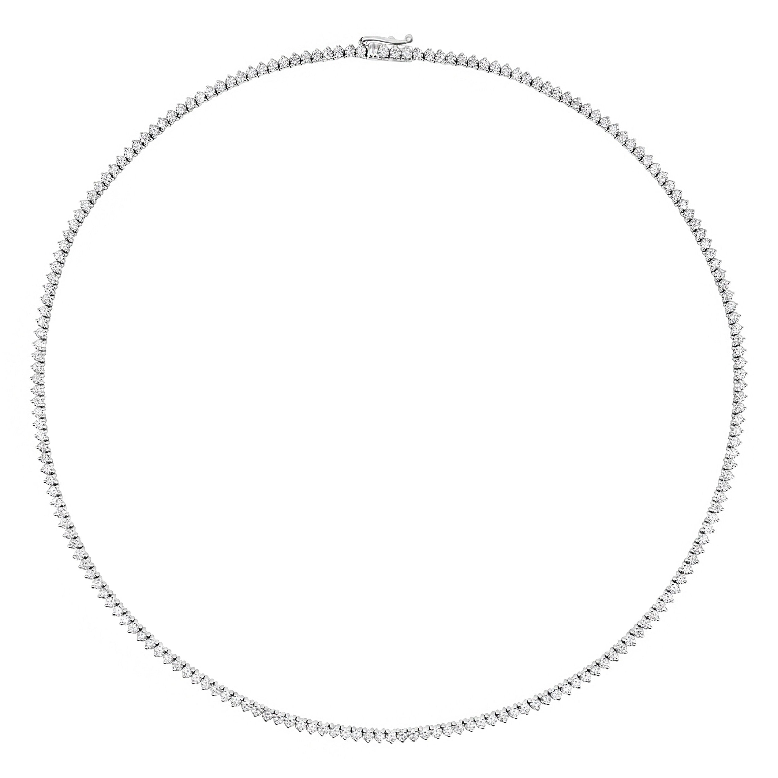 White gold tennis necklace on a white background