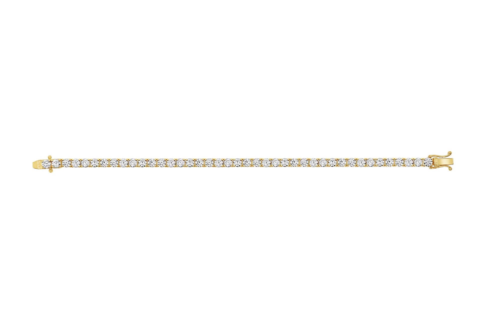 Gold diamond tennis bracelet on a white background