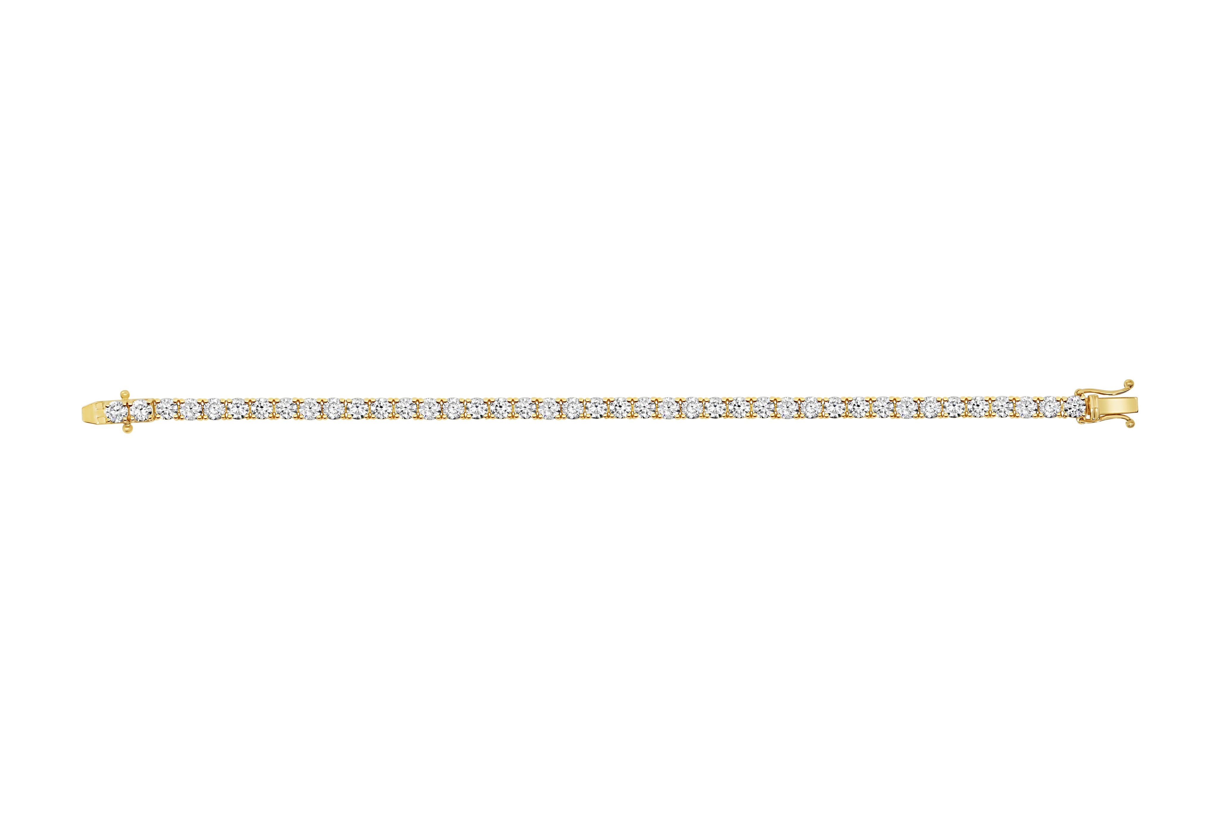 Gold diamond tennis bracelet on a white background