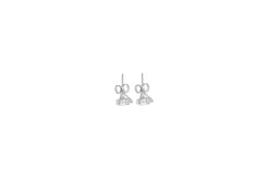 Pair of white gold earrings on a white background