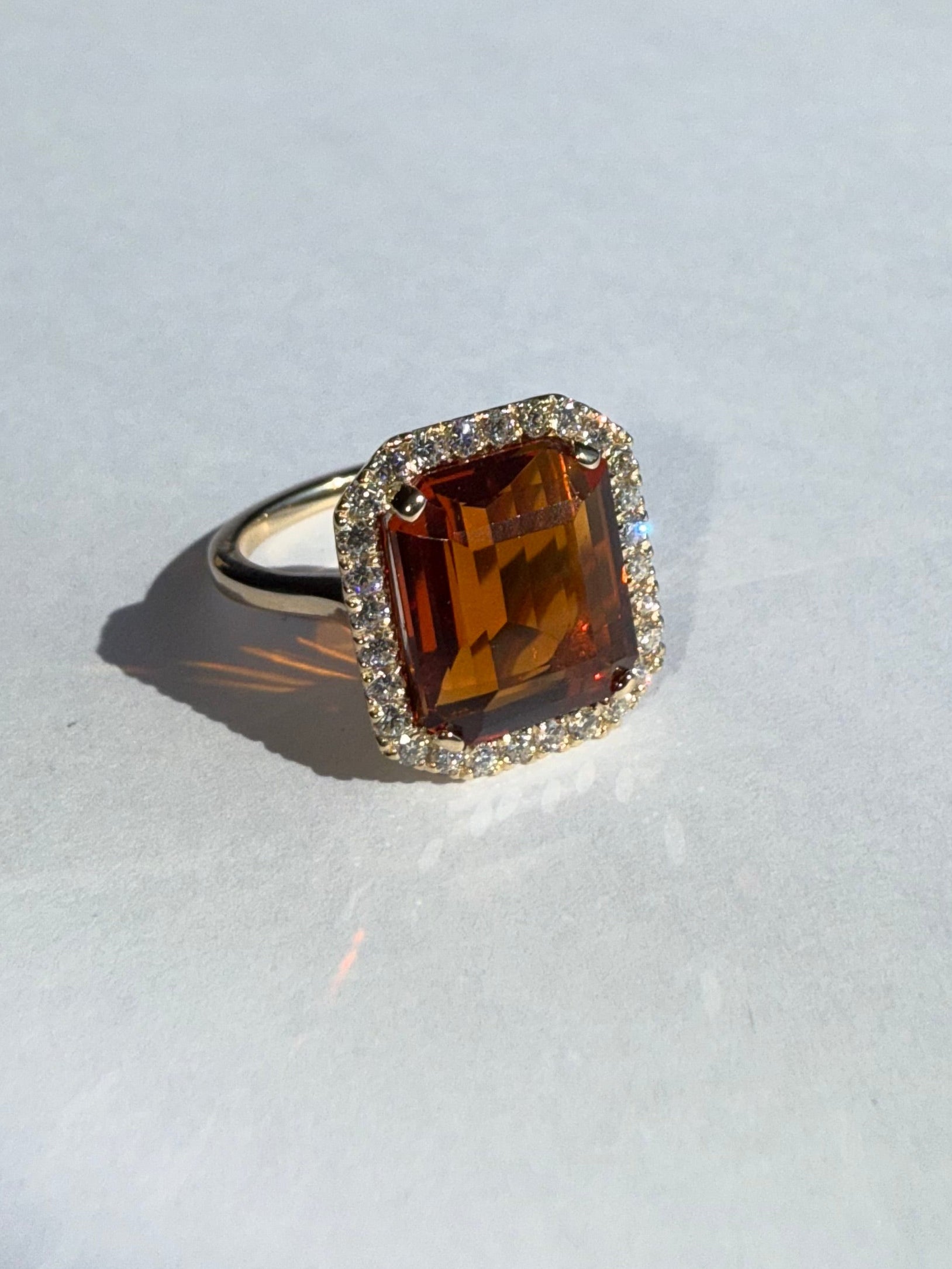Citrine Madeira cocktail ring with natural diamonds